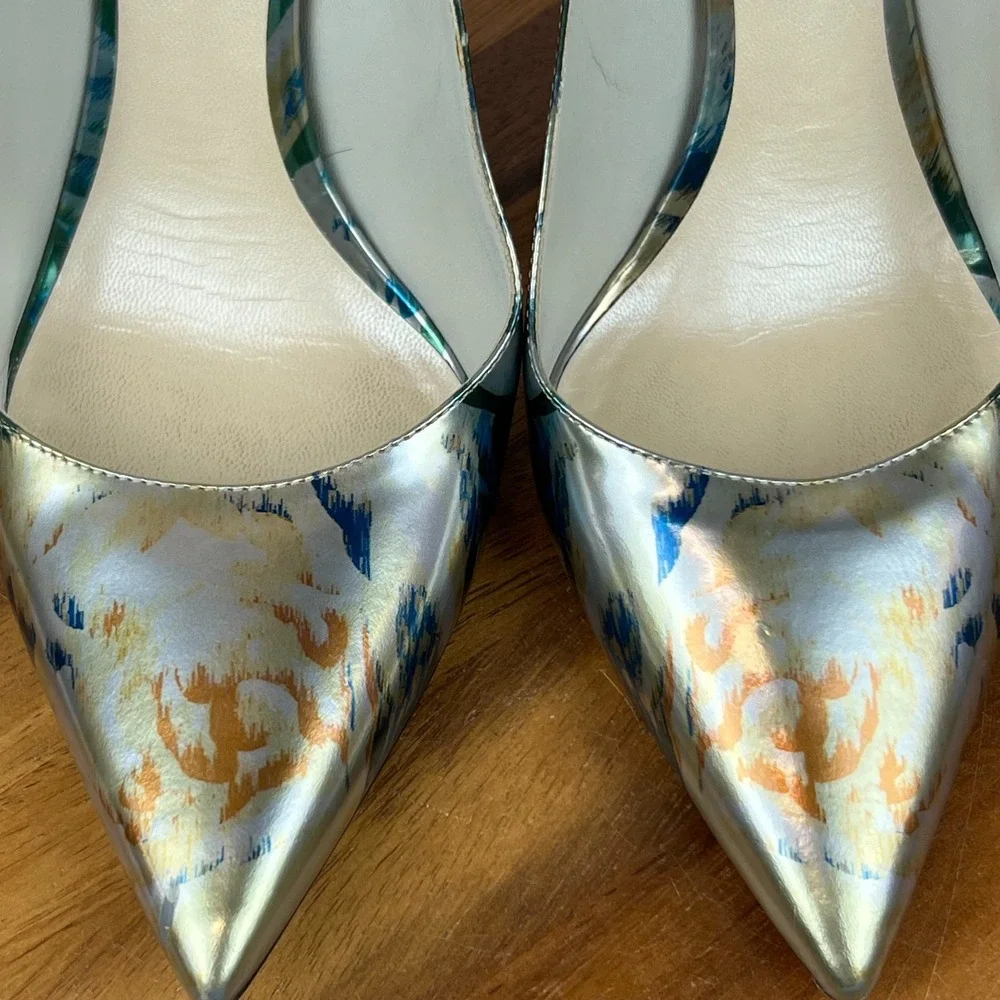 Womens Dior Cherie Metallic Painted Floral Silver Heels Pumps Size‎ 38.5 US 8.5